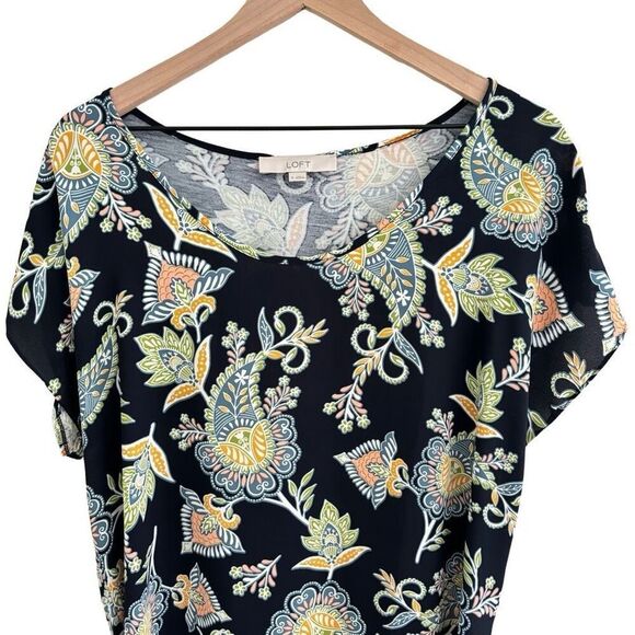 Loft Medium Navy Paisley Floral Short Sleeve Blouse - Picture 4 of 9